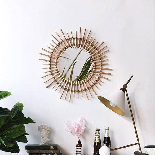 Miroir mural décoratif rond en rotin doré Rattan - vue 4 sur 5