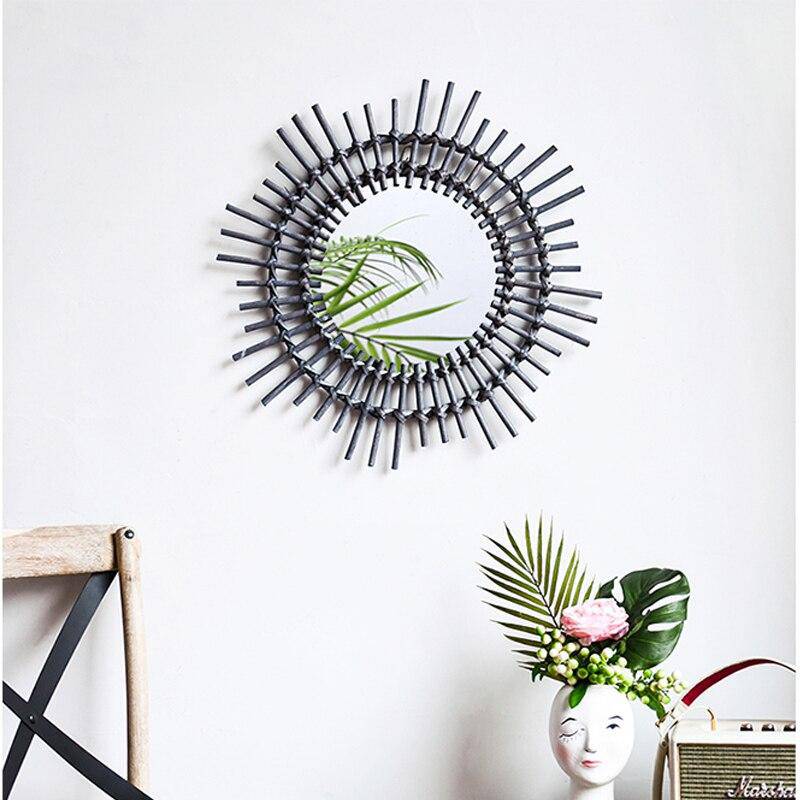 Miroir mural décoratif rond en rotin noir Rattan - vue 2 sur 4