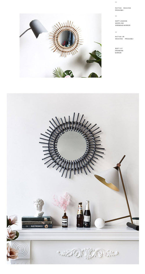 Miroir mural décoratif rond en rotin noir Rattan - vue 4 sur 4