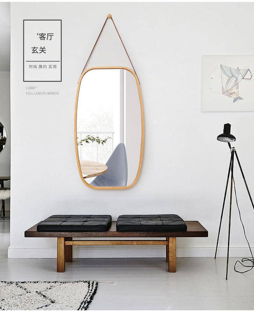 Miroir mural suspendu rectangle arrondi aux bords marrons Wear - vue 3 sur 4
