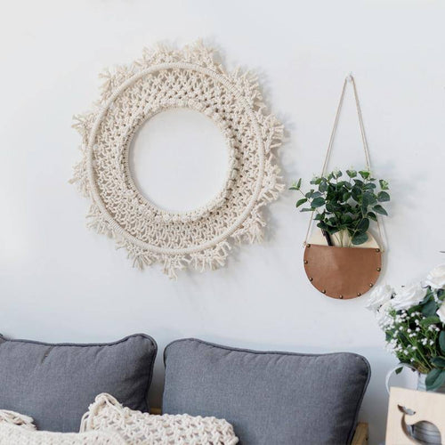 Miroir mural rond en tissu beige Bohemian - vue 5 sur 7