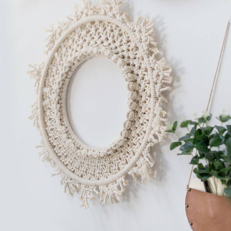 Miroir mural rond en tissu beige Bohemian - vue 7 sur 7