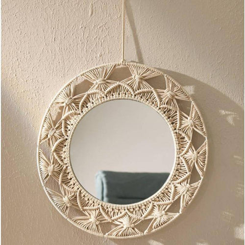 Miroir mural décoratif rond en tissu Macrame - vue 3 sur 8