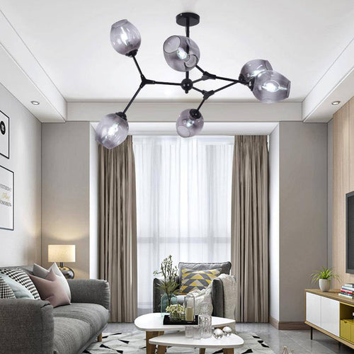 Lustre design à LED branches en métal et lampes en verre Lindsey - vue 5 sur 9
