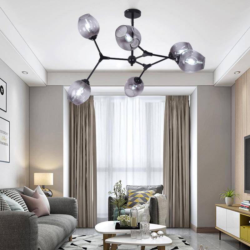 Lustre design à LED branches en métal et lampes en verre Lindsey - vue 4 sur 9