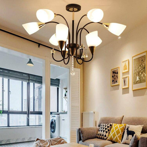 Lustre LED avec bras arrondis et lampes en verre Room - vue 9 sur 10