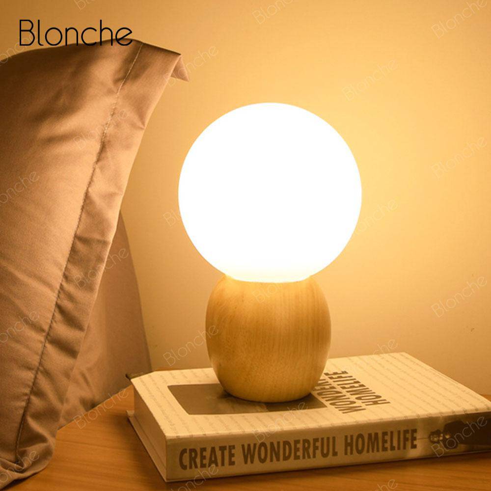Lampe de chevet à LED boule en bois - vue 3 sur 6