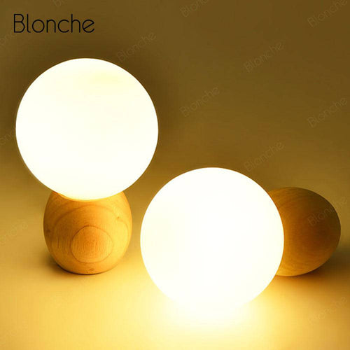 Lampe de chevet à LED boule en bois - vue 5 sur 6