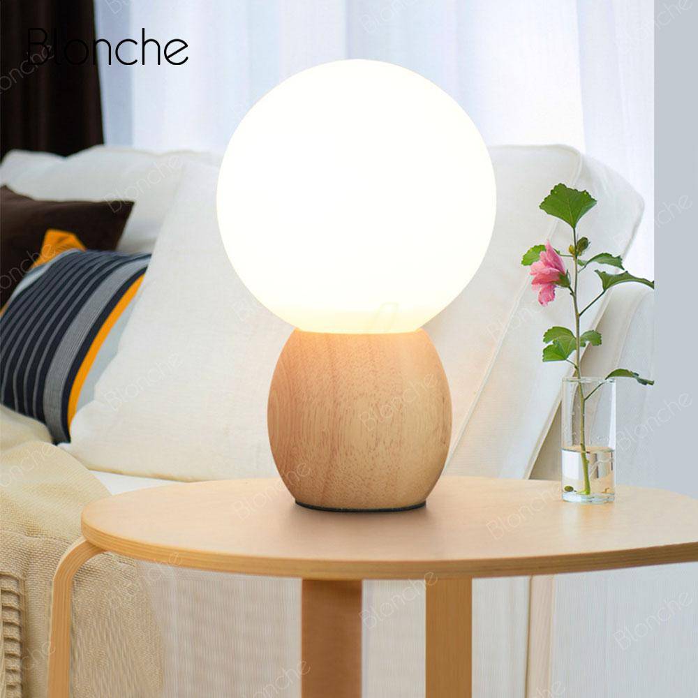 Lampe de chevet à LED boule en bois - vue 2 sur 6