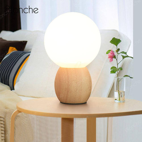 Lampe de chevet à LED boule en bois - vue 3 sur 6