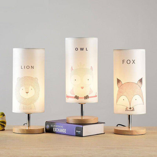 Lampe de chevet (ou bureau) en bois avec dessin d'animaux pour enfant - vue 3 sur 6