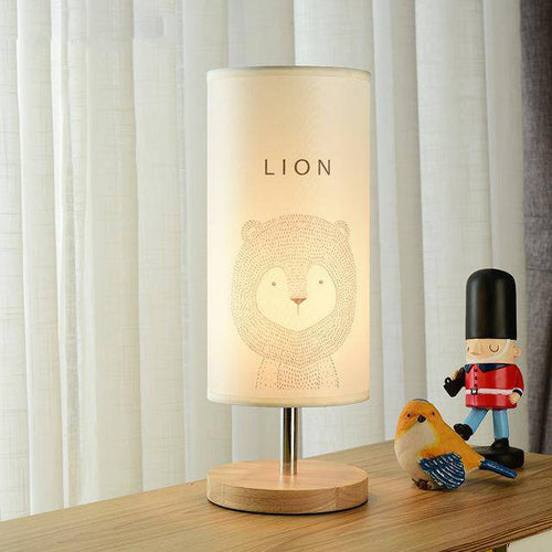 Lampe de chevet (ou bureau) en bois avec dessin d'animaux pour enfant - vue 4 sur 6