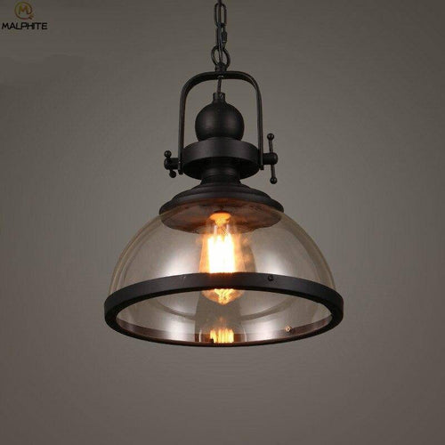 Suspension industrielle LED avec abat-jour en verre et métal noir rétro - vue 3 sur 4
