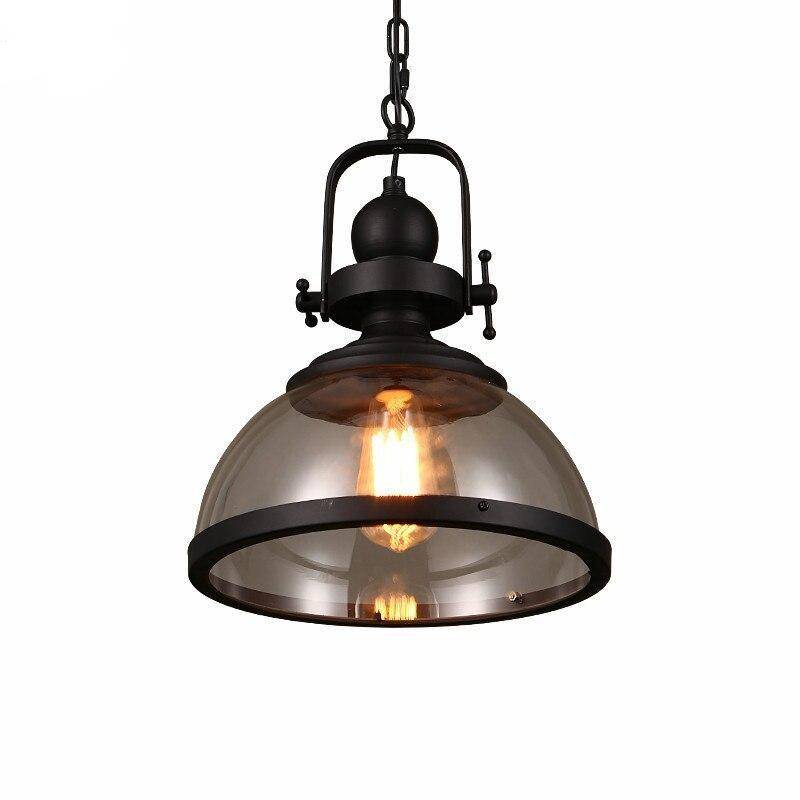 Suspension industrielle LED avec abat-jour en verre et métal noir rétro - vue 3 sur 4