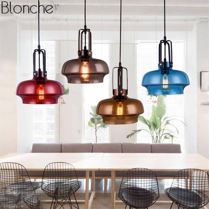 Suspension design LED en verre coloré style Hang - vue 2 sur 10
