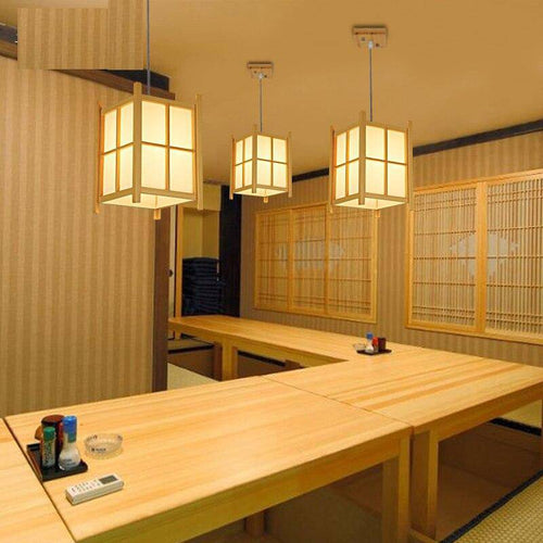 Suspension rustique LED en bois style lanterne Japonaise - vue 2 sur 3