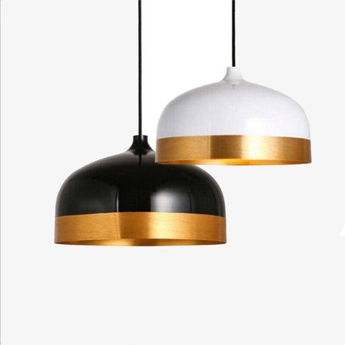 Suspension design LED avec abat-jour en métal arrondi au bords dorés Loft - vue 6 sur 14