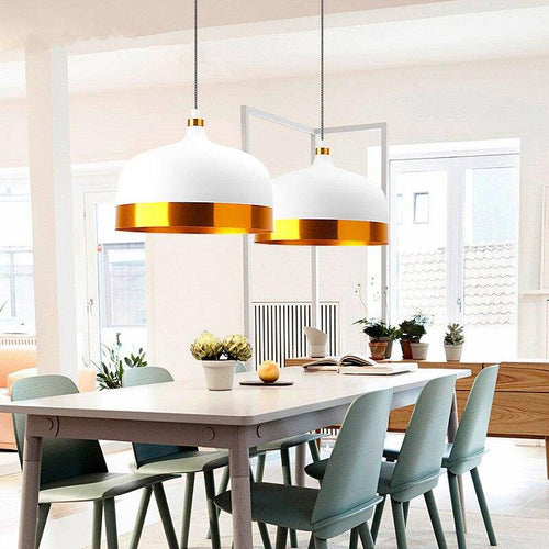Suspension design LED avec abat-jour en métal arrondi au bords dorés Loft - vue 3 sur 14