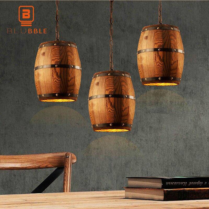Suspension rétro à LED en bois style tonneau de vin Country - vue 4 sur 4