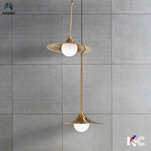 Suspension design LED en métal doré avec abat-jour arrondi Vigour - vue 4 sur 7