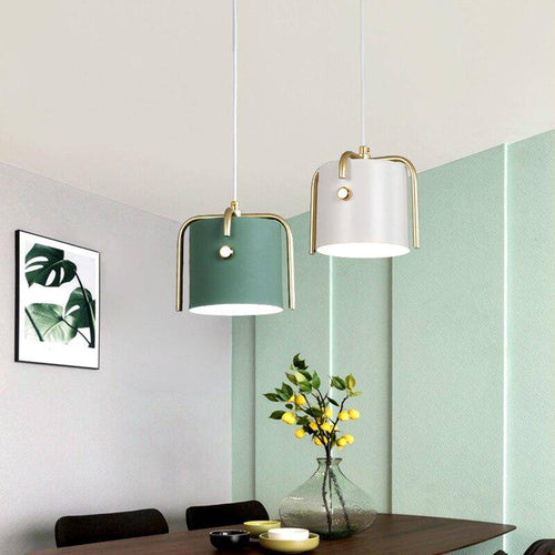 Suspension design à LED avec abat-jour cylindrique en métal coloré Nordic - vue 3 sur 8