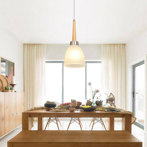 Suspension design en bois LED avec abat-jour arrondi en verre Creative - vue 3 sur 7