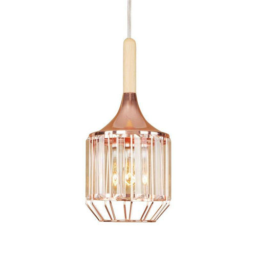 Suspension rétro LED en métal rose gold et verre cristal - vue 2 sur 3