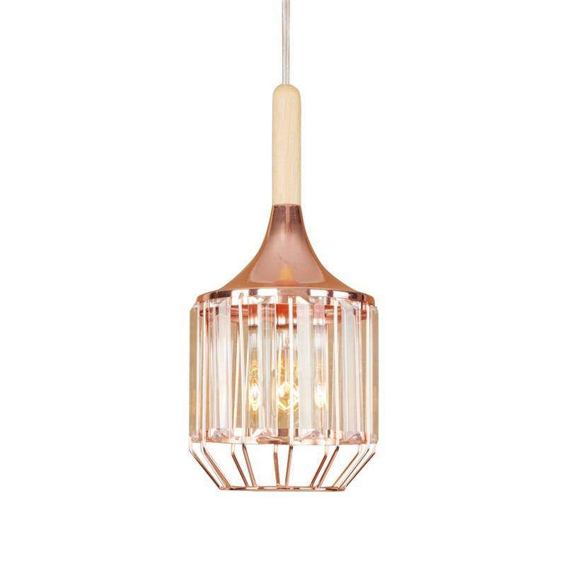 Suspension rétro LED en métal rose gold et verre cristal - vue 2 sur 3