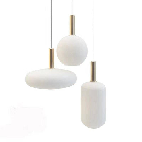 Suspension moderne LED avec abat-jour oval blanc et métal doré Loft - vue 5 sur 7