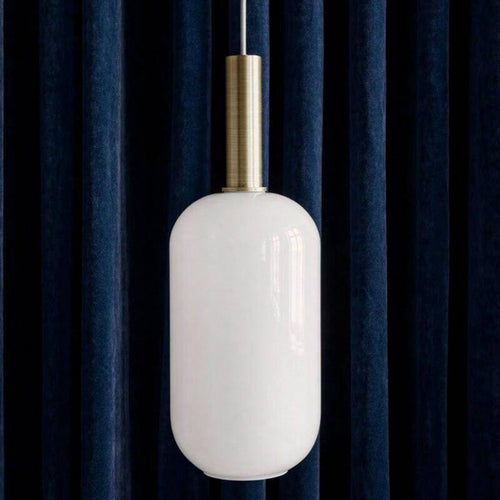 Suspension moderne LED avec abat-jour oval blanc et métal doré Loft - vue 4 sur 7