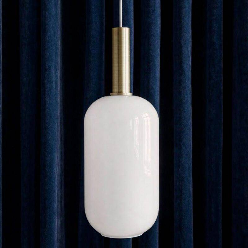 Suspension moderne LED avec abat-jour oval blanc et métal doré Loft - vue 3 sur 7