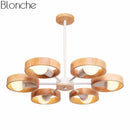 Lustre moderne à LED avec disque en bois style Japan