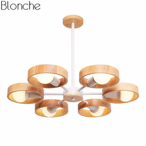 Lustre moderne à LED avec disque en bois style Japan - vue 10 sur 14