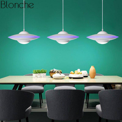 Suspension design LED avec abat-jour soucoupe métal Industriel - vue 3 sur 16