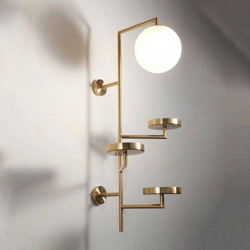 Applique murale design LED avec plusieurs disques dorés et boule en verre - vue 6 sur 6