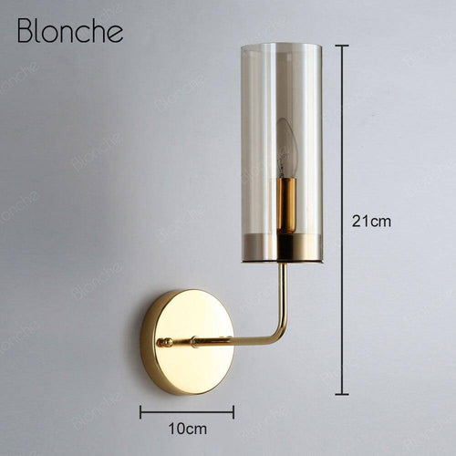 Applique murale design cylindrique en verre et base dorée - vue 10 sur 9