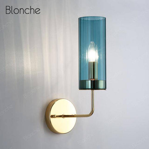 Applique murale design cylindrique en verre et base dorée - vue 8 sur 9