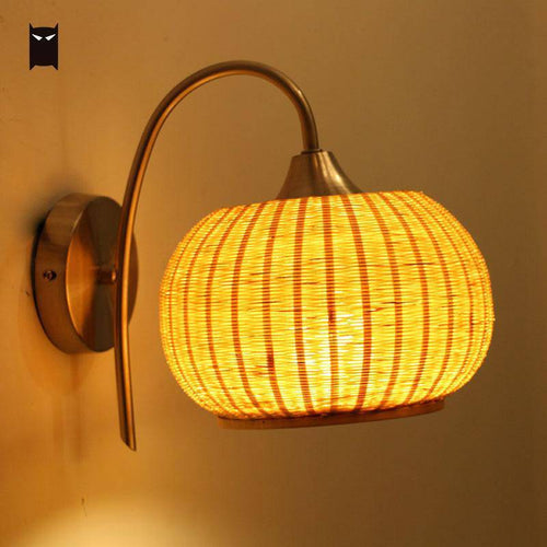 Applique murale en rotin LED avec abat-jour arrondi Sconce - vue 4 sur 3