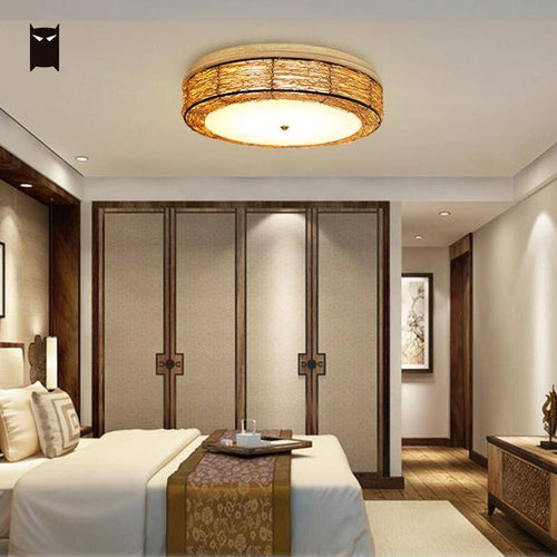 Plafonnier LED rond en osier Rattan - vue 7 sur 6