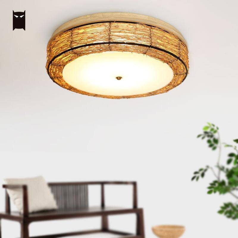 Plafonnier LED rond en osier Rattan - vue 2 sur 6
