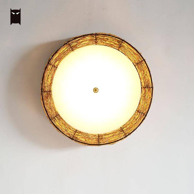 Plafonnier LED rond en osier Rattan - vue 5 sur 6