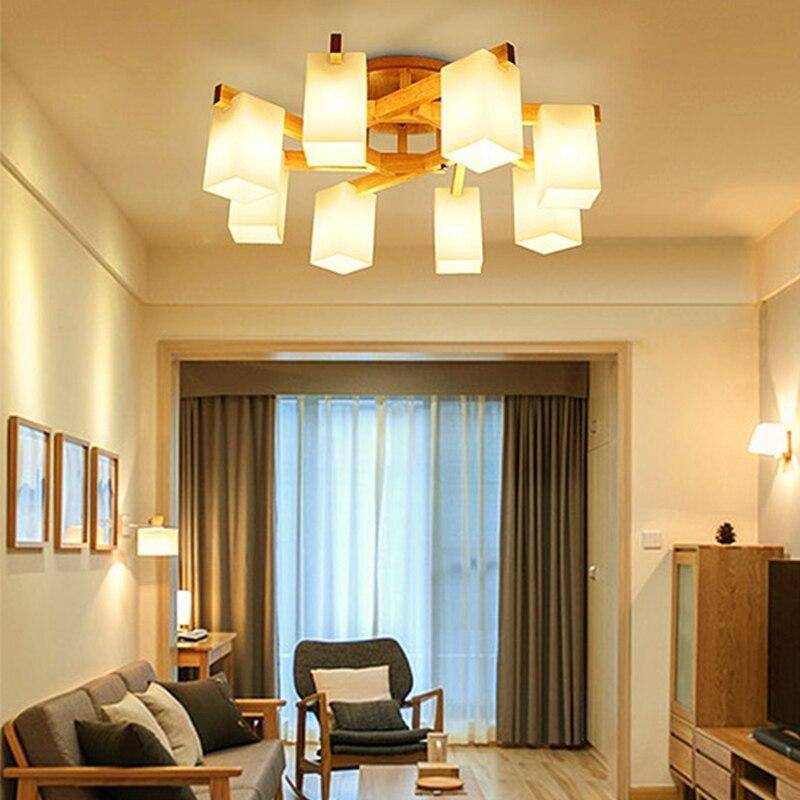 Lustre moderne LED en bois avec plusieurs abat-jours Nordic - vue 2 sur 5