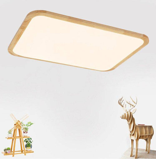 Plafonnier en bois à LED rectangle à bords arrondis - vue 2 sur 4