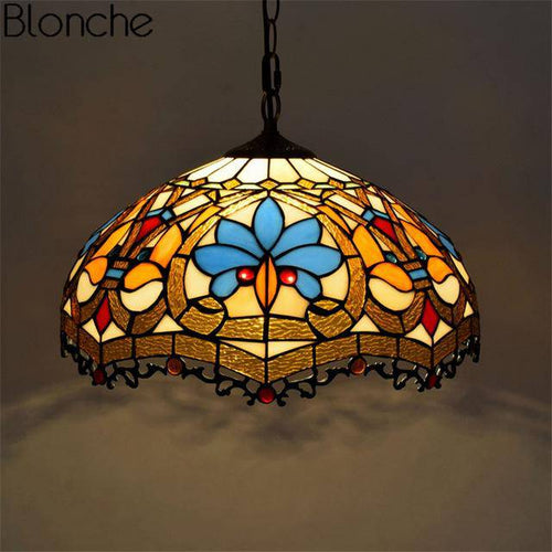 Suspension tiffany vitrail coloré Mediteraneen - vue 5 sur 9