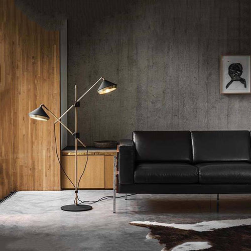 Lampadaire design avec deux abat-jours ajustables sur pied doré Sofa - vue 6 sur 6