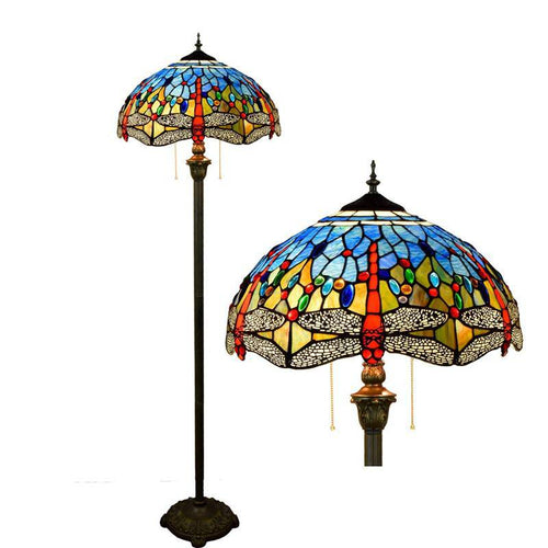 Lampadaire tiffany avec abat-jour en verre vitrail multicolore - vue 3 sur 4