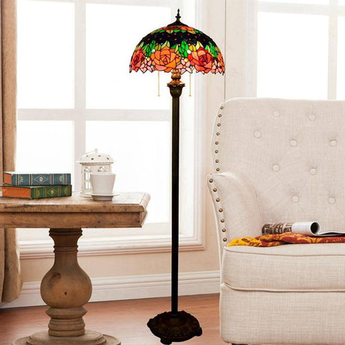 Lampadaire tiffany avec abat-jour en verre vitrail vert Glaze - vue 3 sur 5