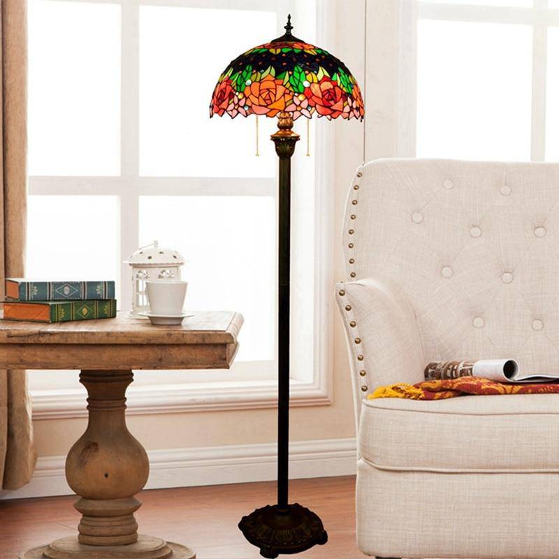 Lampadaire tiffany avec abat-jour en verre vitrail vert Glaze - vue 3 sur 5