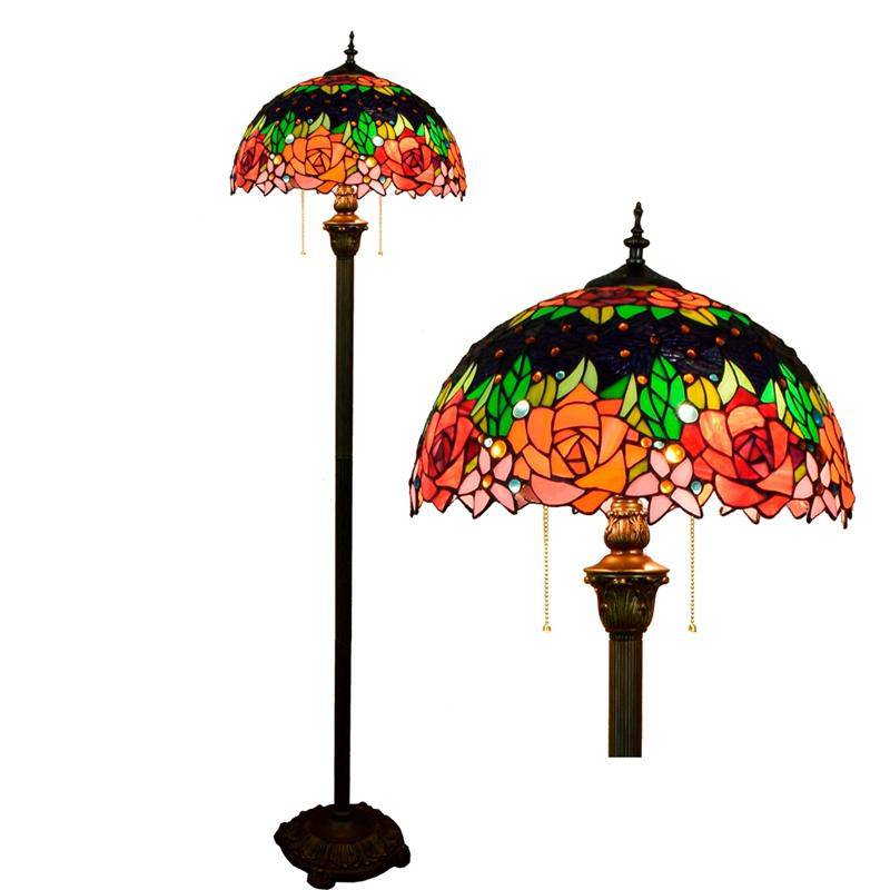 Lampadaire tiffany avec abat-jour en verre vitrail vert Glaze - vue 4 sur 5