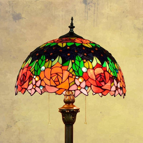 Lampadaire tiffany avec abat-jour en verre vitrail vert Glaze - vue 2 sur 5